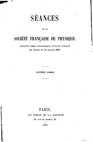 Cover for Séances de la Société française de physique