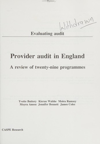 Cover for Provider Audit in England