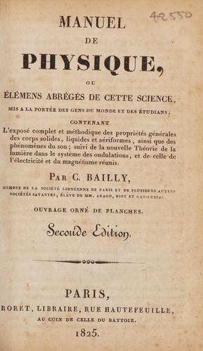 Cover for Manuel de physique, ou élémens abrégés de cette science