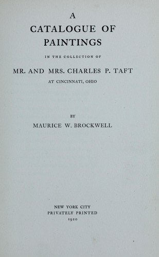 Cover for A catalogue of paintings in the collection of Mr. and Mrs. Charles P. Taft at Cincinnati, Ohio