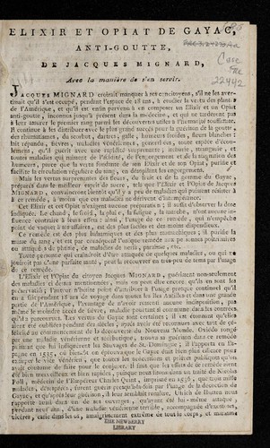 Cover for Elixir et opiat de gayac, anti-goutte, de Jacques Mignard