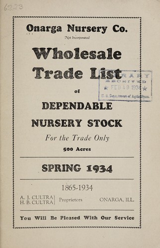 Cover for Wholesale trade list of dependable nursery stock for the trade only