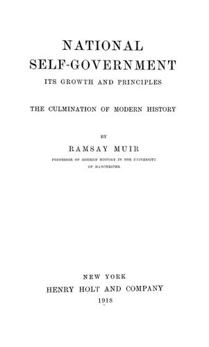 Cover for National self-government, its growth and principles