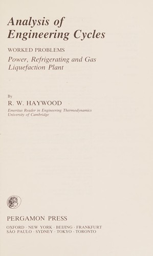 Cover for Analysis of engineering cycles, worked problems