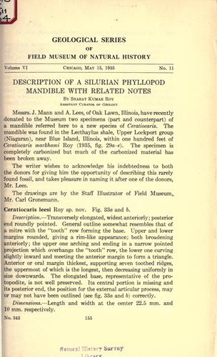 Cover for Description of a Silurian phyllopod mandible with related notes