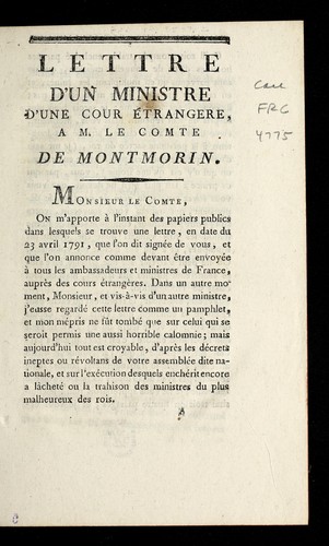 Cover for Lettre d'un ministre d'une cour e trangere