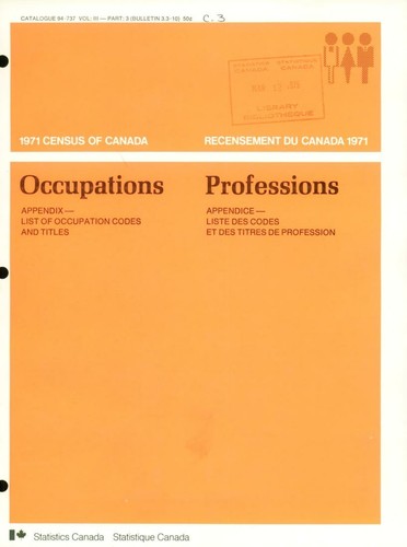 Cover for Appendix, list of occupation codes and titles = Appendice, liste des codes et des titres de profession.