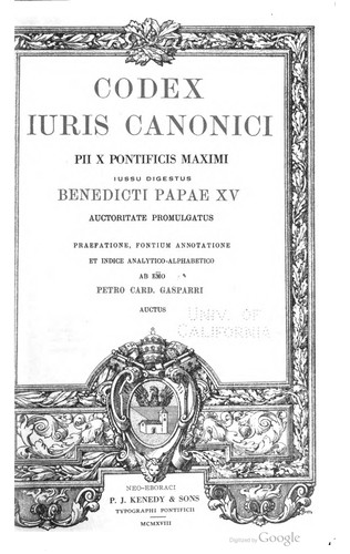 Cover for Codex iuris canonici Pii X pontificis maximi iussu digestus, Benedicti papae XV auctoritate promulgatus