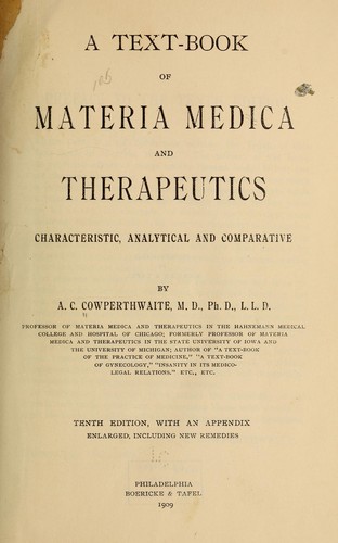 Cover for A text-book of materia medica and therapeutics, characteristic, analytical and comparative