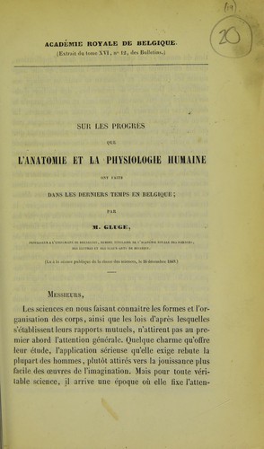Cover for Sur les progrès que l'anatomie et la physiologie humaine ont faits dans les derniers temps en Belgique