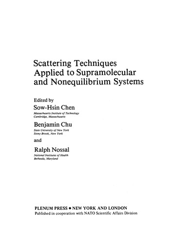 Cover for Scattering Techniques Applied to Supramolecular and Nonequilibrium Systems