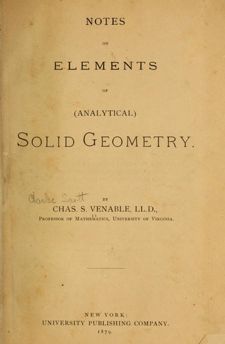 Cover for Notes on elements of (analytical) solid geometry.