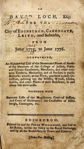 Cover for Williamson's directory for the city of Edinburgh, Canongate, Leith, and suburbs, from June 1775, to June 1776 ....