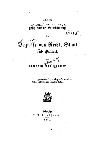 Cover for Ueber die geschichtliche Entwickelung der Begriffe von Recht