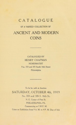 Cover for Catalogue of a varied collection of ancient and modern coins