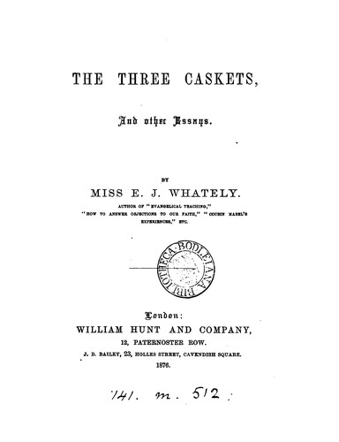 Cover for The three caskets, and other essays
