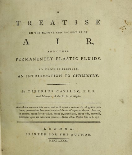 Cover for A treatise on the nature and properties of air, and other permanently elastic fluids. To which is prefixed an introduction to chymistry