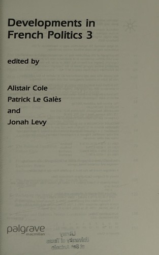Cover for Developments in French politics 3