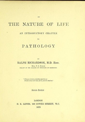 Cover for On the nature of life