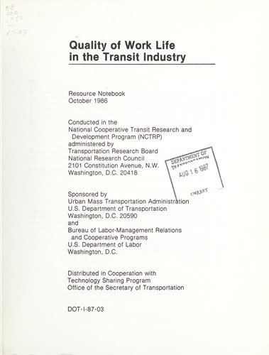 Cover for Quality of work life in the transit industry