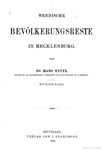 Cover for Wendische Bevölkerungsreste in Mecklenburg