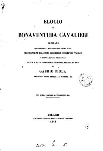 Cover for Elogio di Bonaventura Cavalieri, con note, postille matematiche, ec