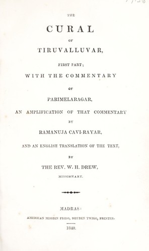 Cover for The cural of Tiruvalluvar