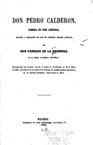 Cover for Don Pedro Calderón: Comedia en tres jornadas