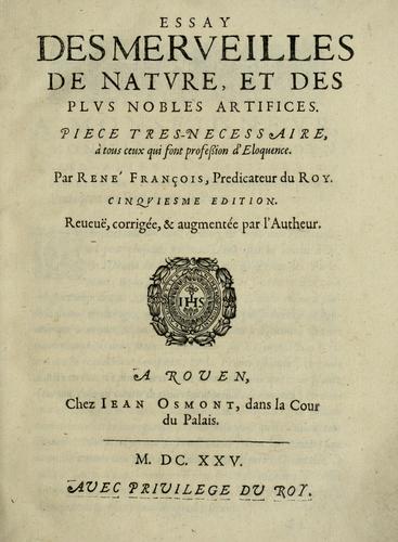 Cover for Essay des merveilles de natvre, et des plvs nobles artifices