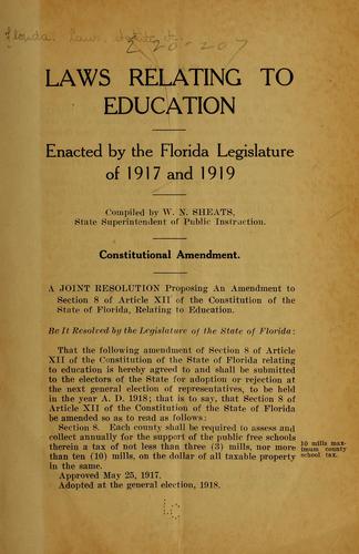 Cover for Laws relating to education enacted by the Florida legislature of 1917 and 1919