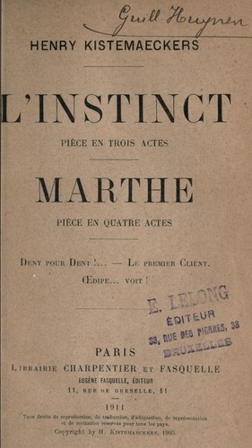 Cover for L'instinct