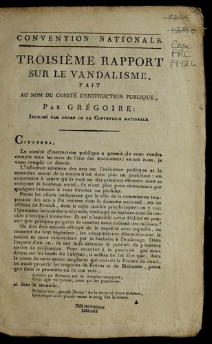 Cover for Troisie  me rapport sur le vandalisme
