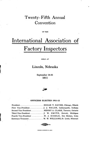 Cover for Annual Convention of the International Association of Factory Inspectors