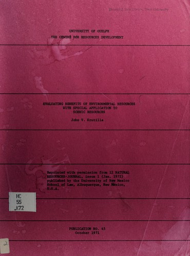 Cover for Evaluating benefits of environmental resources