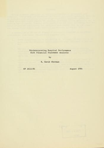 Cover for Misinterpreting hospital performance with financial statement analysis