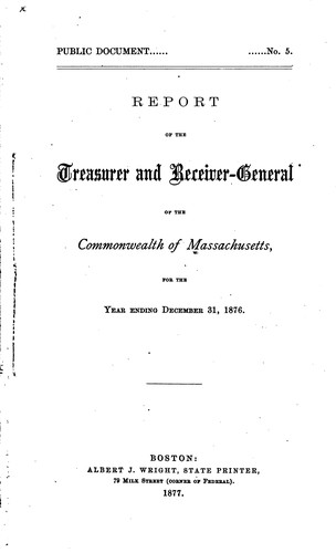 Cover for Report of the Treasurer and Receiver-General of the Commonwealth of ...