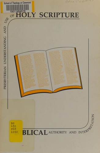 Cover for Presbyterian understanding and use of holy scripture