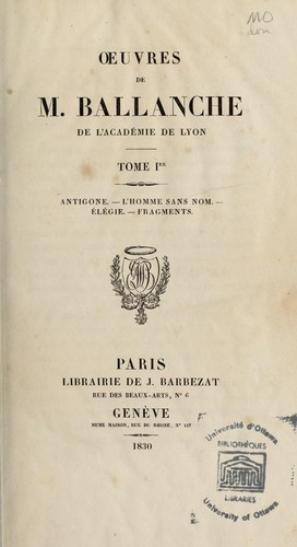 Cover for Oeuvres de M. Ballanche