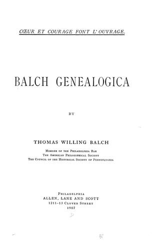 Cover for Balch genealogica