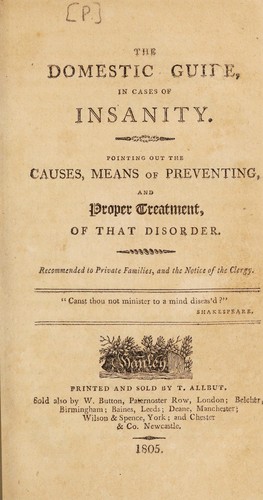 Cover for The domestic guide, in cases of insanity