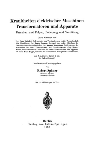 Cover for Krankheiten elektrischer Maschinen, Transformatoren und Apparate