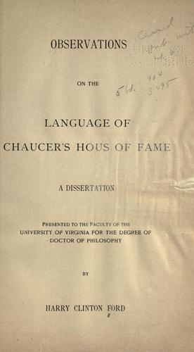 Cover for Observations on the language of Chaucer's Hous of fame ...