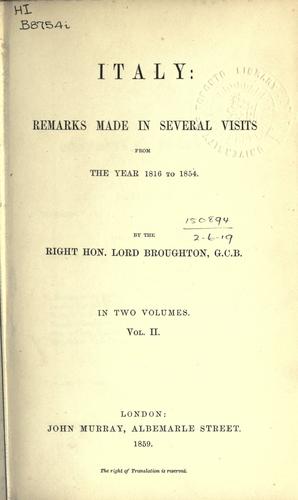 Cover for Italy: remarks made in several visits