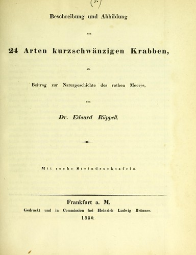 Cover for Beschreibung und Abbildung von 24 Arten kurzschwänzigen Krabben