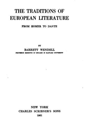 Cover for The Traditions of European Literature: From Homer to Dante