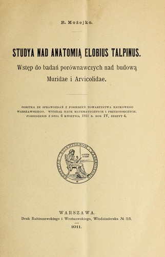 Cover for Studya nad anatomia Elobius talpinus...
