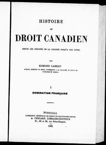 Cover for Histoire du droit canadien