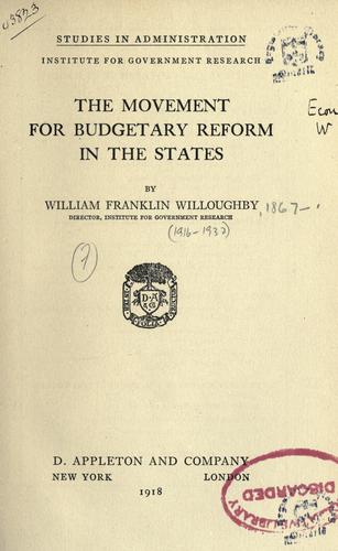 Cover for The movement for budgetary reform in the States
