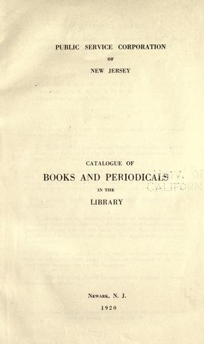 Cover for Cataloque of books and periodicals in the library.