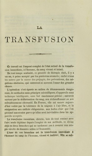 Cover for La Transfusion 1re s©♭rie, 35 op©♭rations